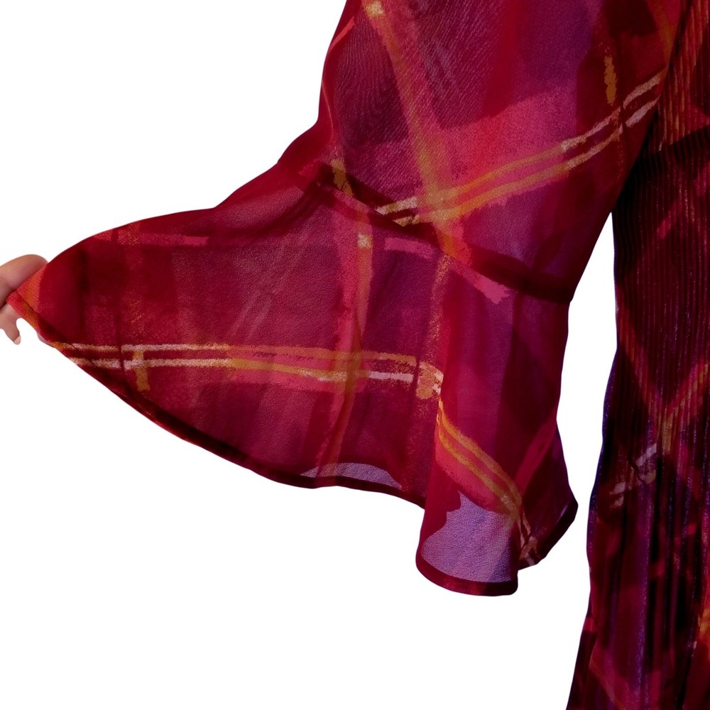 Catherines Red Plaid Beaded V-Neck Pleated Tunic‎ Top Plus Size 0X 14/16W - Picture 9 of 12